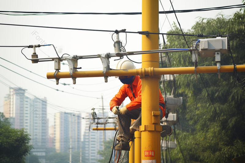 高温天气里的电力检修工人在工作,高清,摄影图,摄影图片,图片大全,摄影图免费下载